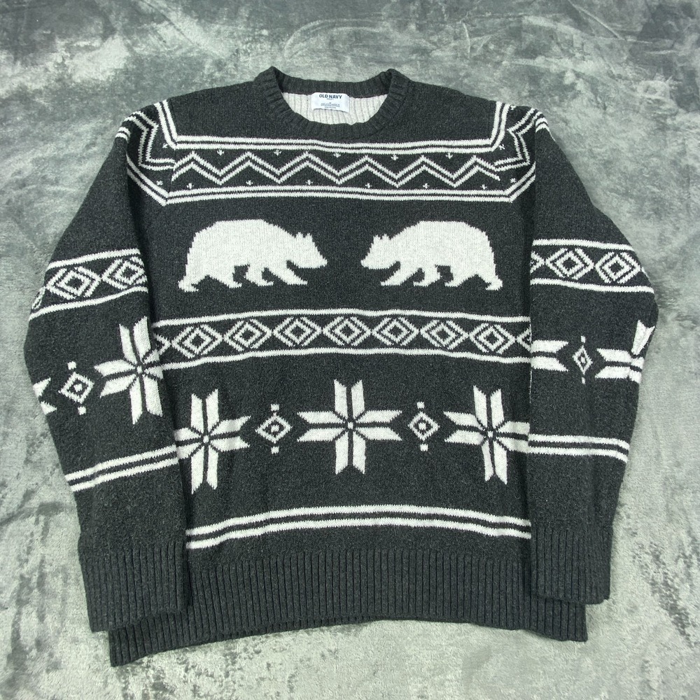 Old‎ Navy Sweater Womens M Gray Bear Western So Soft Crew Neck Aztec Geometric
